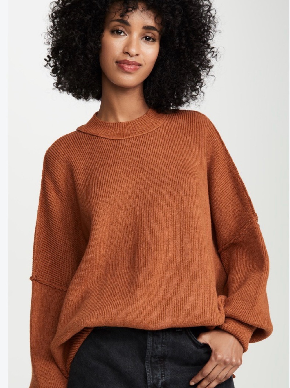 Free People Easy Street Tunic Sweater Copper Terracotta Ribbed Oversized L